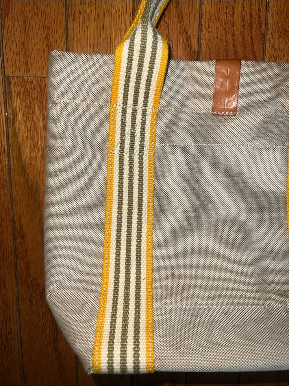 Orla Kiely Beige Canvas Tote with Yellow-Trim Straps